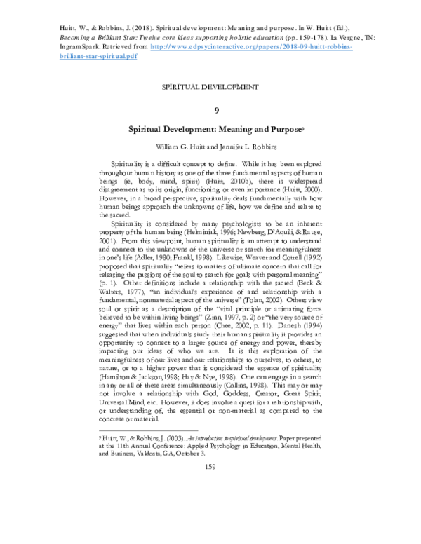 (PDF) Spiritual Development : Meaning and Purpose