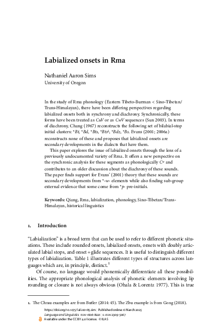 (PDF) Labialized onsets in Rma