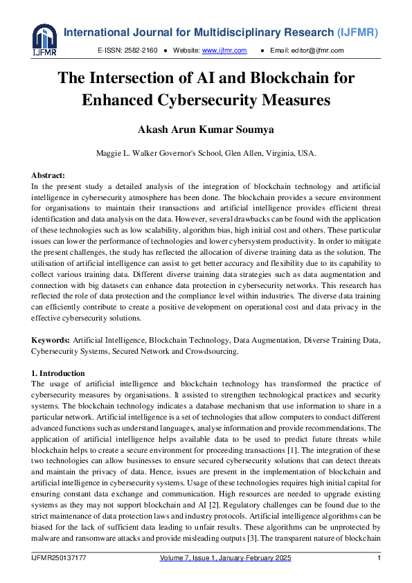 (PDF) The Intersection of AI and Blockchain for Enhanced Cybersecurity ...