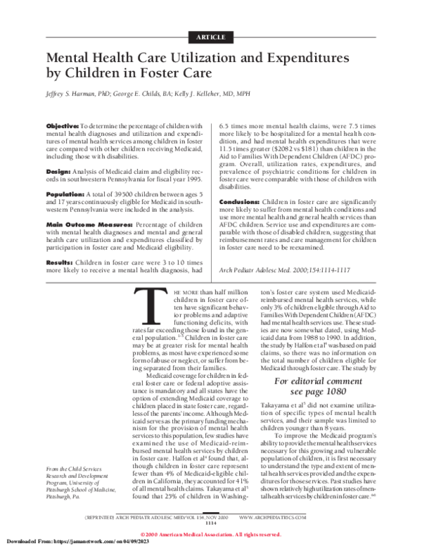 (PDF) Mental Health Care Utilization and Expenditures by Children in ...