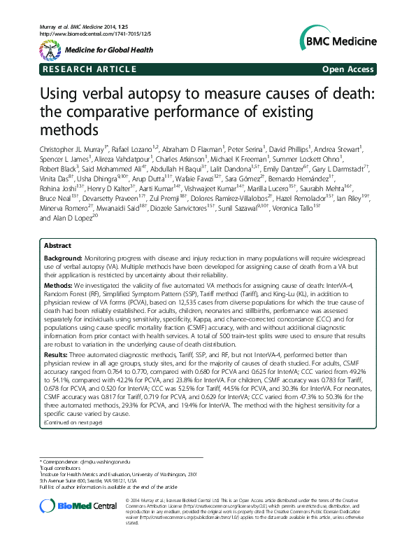 (PDF) Using verbal autopsy to measure causes of death: the comparative ...