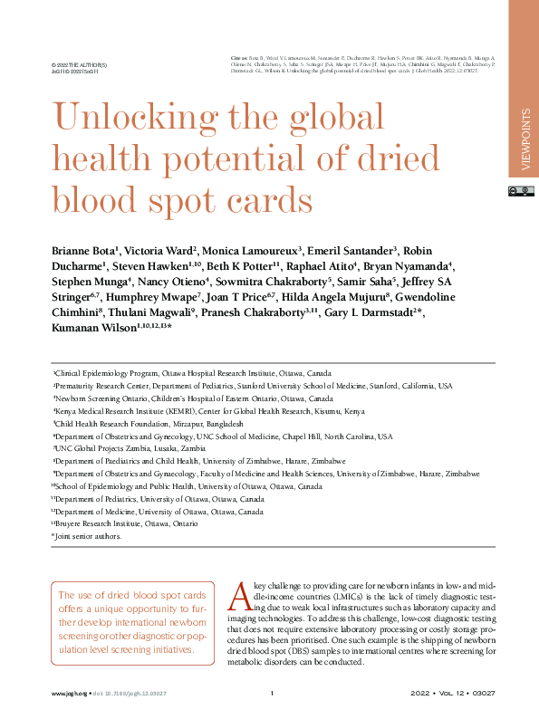 (PDF) Unlocking the global health potential of dried blood spot cards