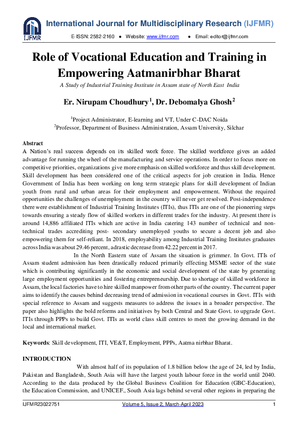 (PDF) Role of Vocational Education and Training in Empowering ...