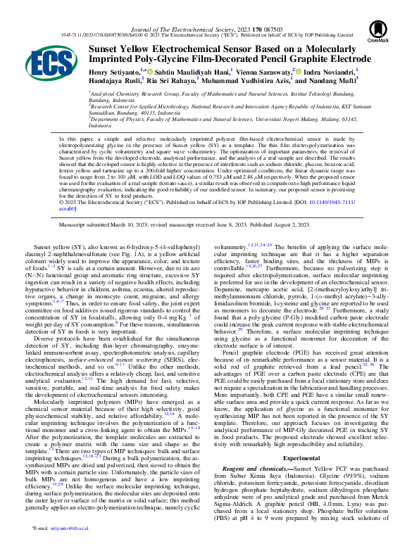 (PDF) Sunset Yellow Electrochemical Sensor Based on a Molecularly ...