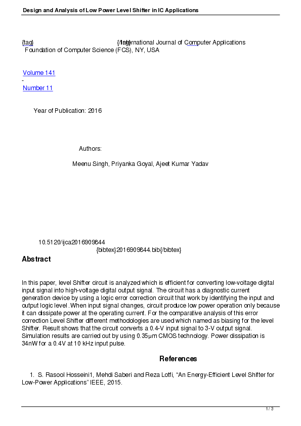 (PDF) Design and Analysis of Low Power Level Shifter in IC Applications