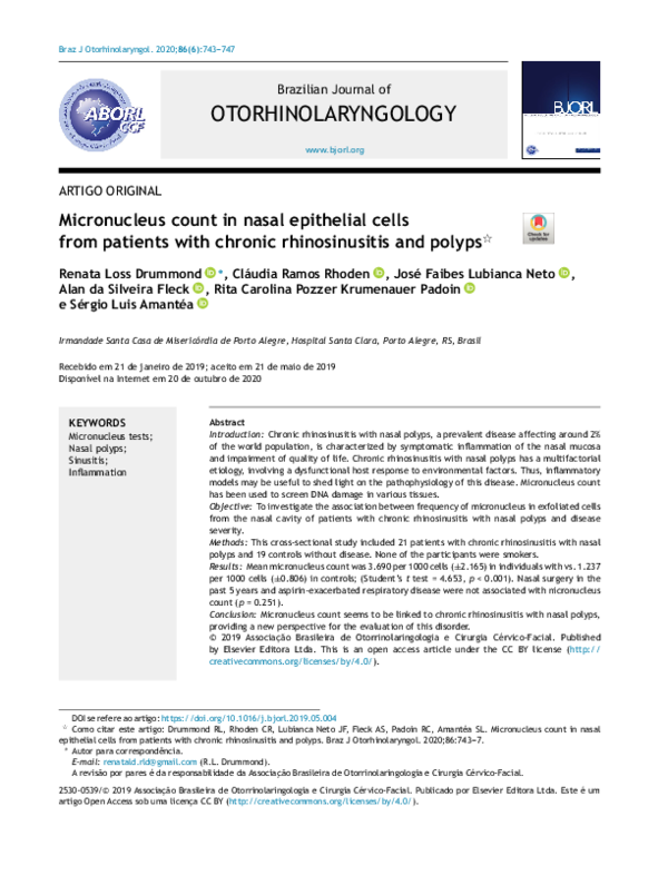 (PDF) Micronucleus count in nasal epithelial cells from patients with ...