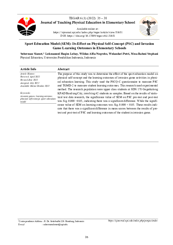 (PDF) Sport Education Model (SEM): Its Effect on Physical Self-Concept ...