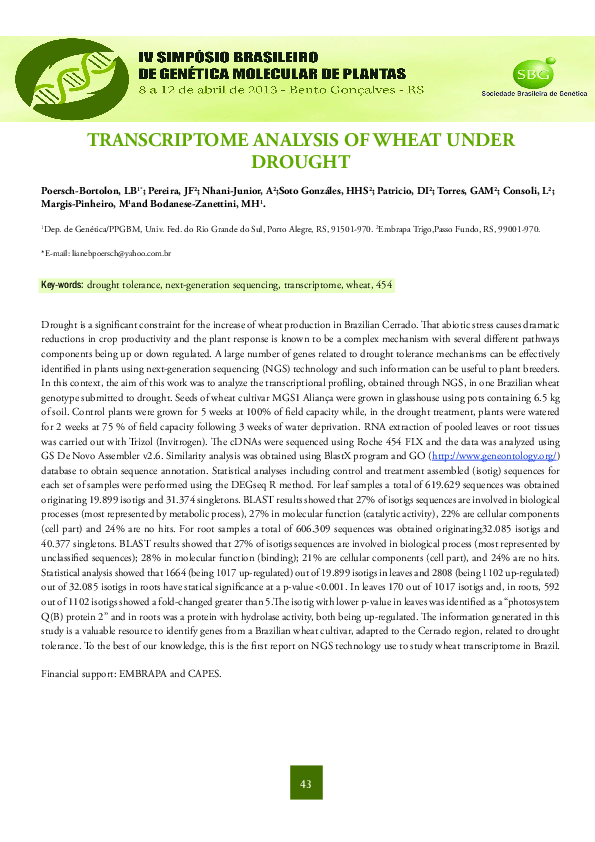 (PDF) Transcriptome analysis of wheat under drought