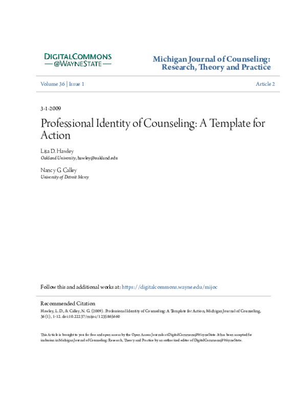 (PDF) Professional Identity of Counseling: A Template for Action