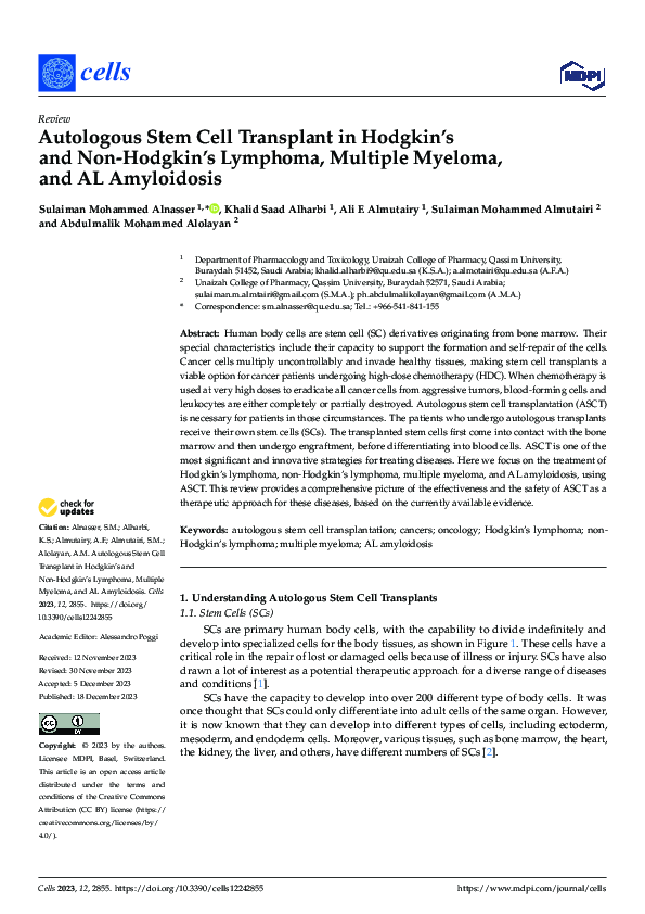 (PDF) Autologous Stem Cell Transplant in Hodgkin’s and Non-Hodgkin’s ...