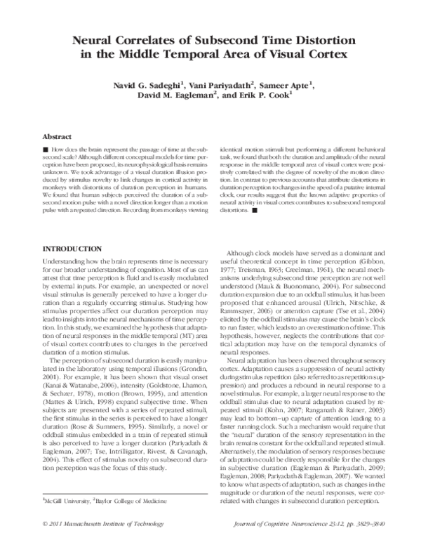 (PDF) Neural Correlates of Subsecond Time Distortion in the Middle ...