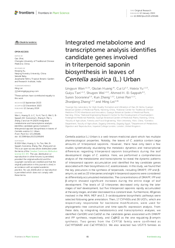(PDF) Integrated metabolome and transcriptome analysis identifies ...