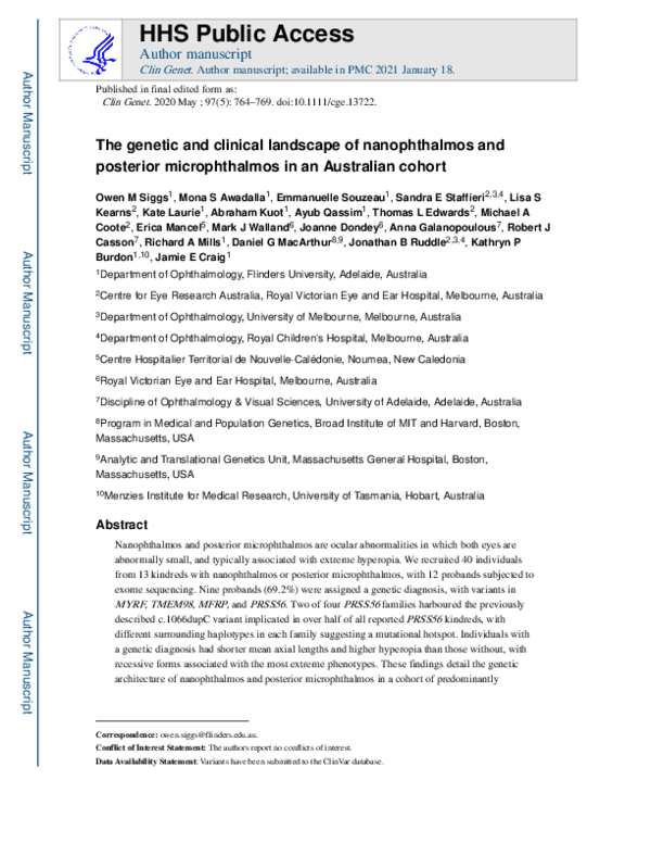 (PDF) The genetic and clinical landscape of nanophthalmos and posterior ...