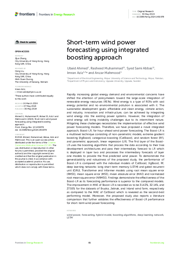 (PDF) Short-term wind power forecasting using integrated boosting approach