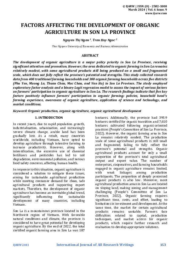 (PDF) FACTORS AFFECTING THE DEVELOPMENT OF ORGANIC AGRICULTURE IN SON ...