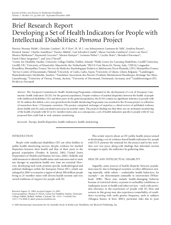 (PDF) Developing a Set of Health Indicators for People with ...