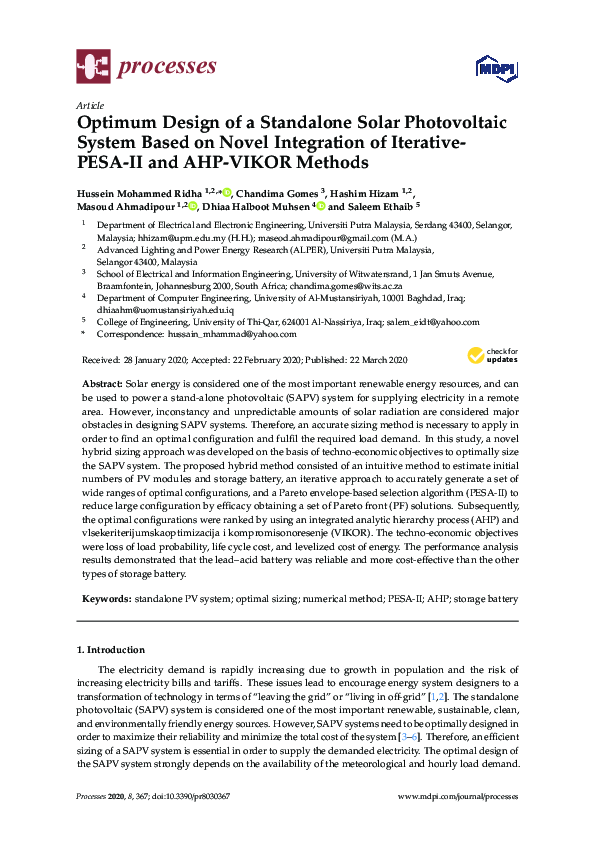 (PDF) Optimum Design of a Standalone Solar Photovoltaic System Based on ...