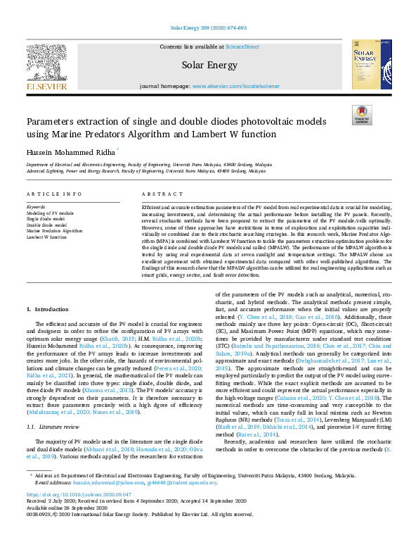 (PDF) Parameters extraction of single and double diodes photovoltaic ...