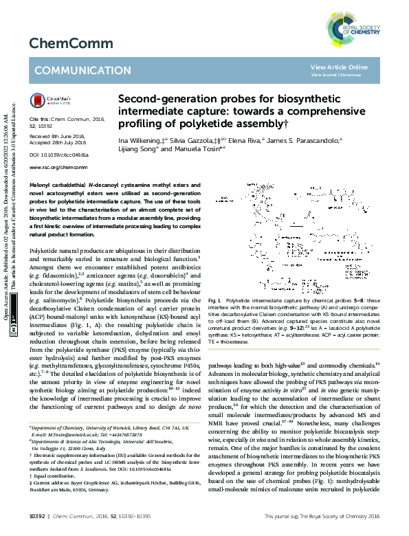 (PDF) Second-generation probes for biosynthetic intermediate capture ...