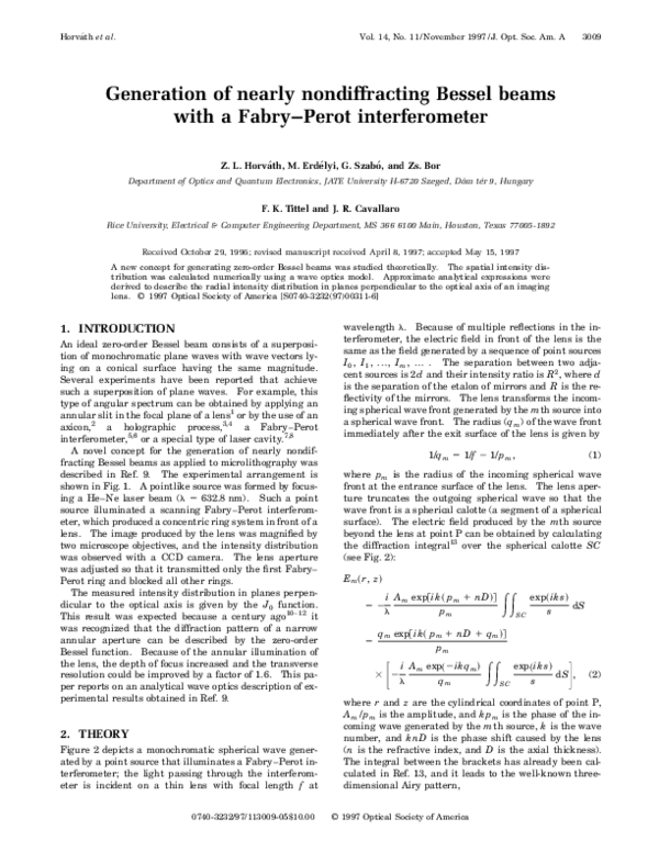 (PDF) Generation of nearly nondiffracting Bessel beams with a Fabry ...