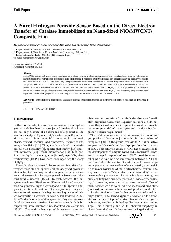 (PDF) A Novel Hydrogen Peroxide Sensor Based on the Direct Electron ...