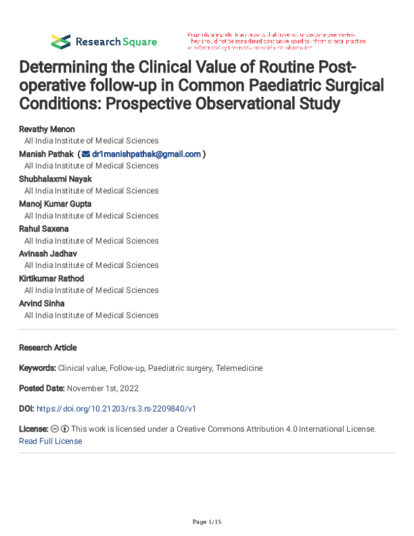 (PDF) Determining the Clinical Value of Routine Post-operative follow ...