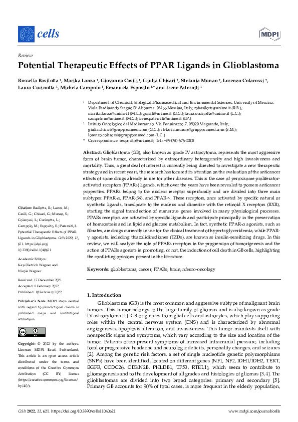 (PDF) Potential Therapeutic Effects of PPAR Ligands in Glioblastoma