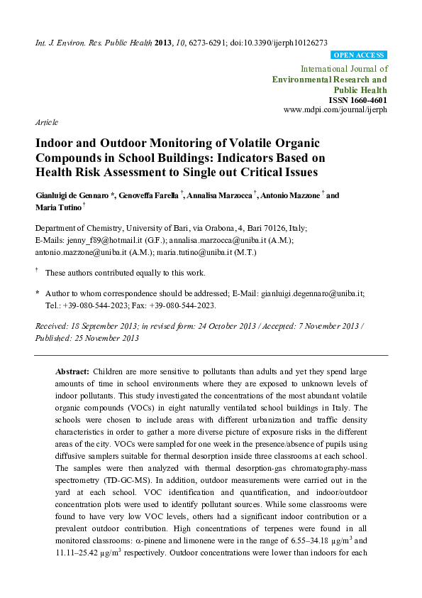 (PDF) Indoor and Outdoor Monitoring of Volatile Organic Compounds in ...