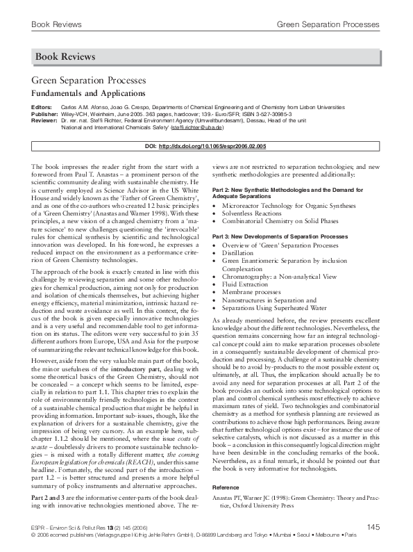 (PDF) Green Separation Processes - Fundamentals and Applications