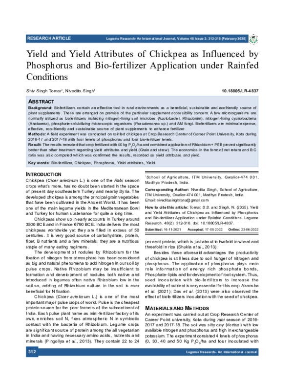 (PDF) Yield and Yield Attributes of Chickpea as Influenced by ...