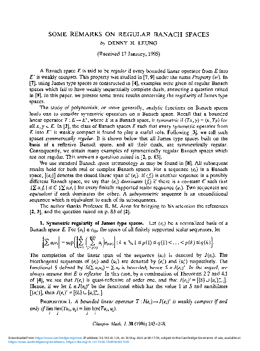 (PDF) Some remarks on regular Banach spaces