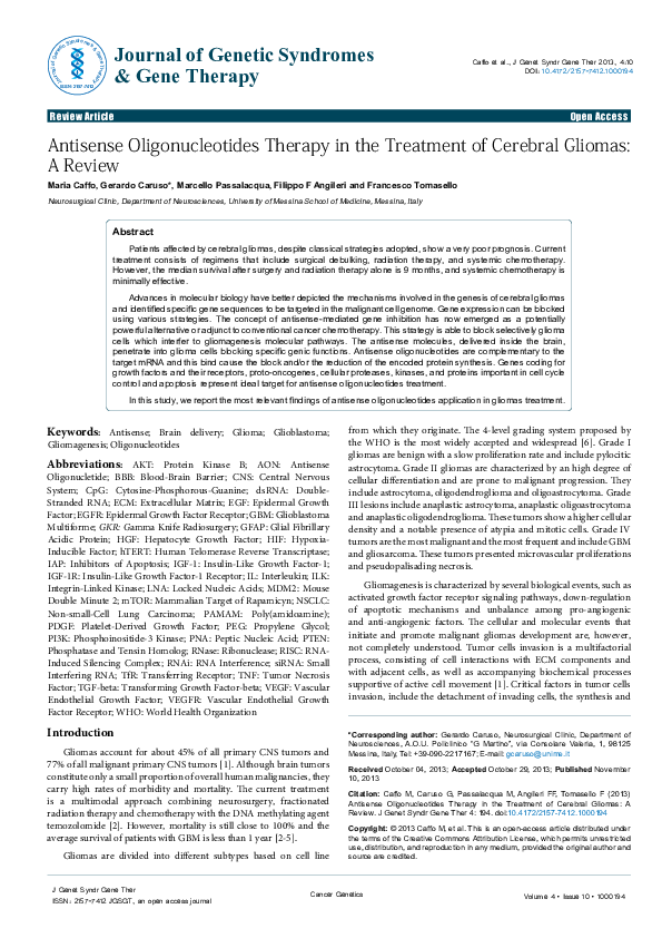 (PDF) Antisense Oligonucleotides Therapy in the Treatment of Cerebral ...