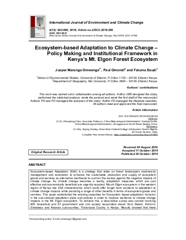 (PDF) Ecosystem-based Adaptation to Climate Change – Policy Making and ...