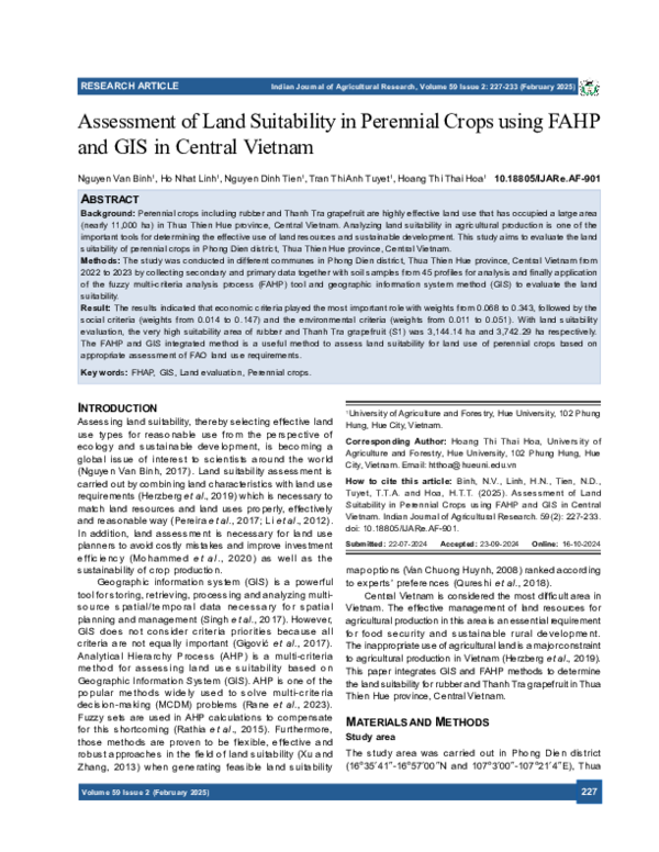 (PDF) Assessment of Land Suitability in Perennial Crops using FAHP and ...