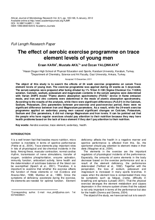 (PDF) The effect of aerobic exercise programme on trace element levels ...