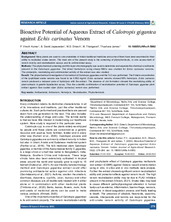 (PDF) Bioactive Potential of Aqueous Extract of Calotropis gigantea ...