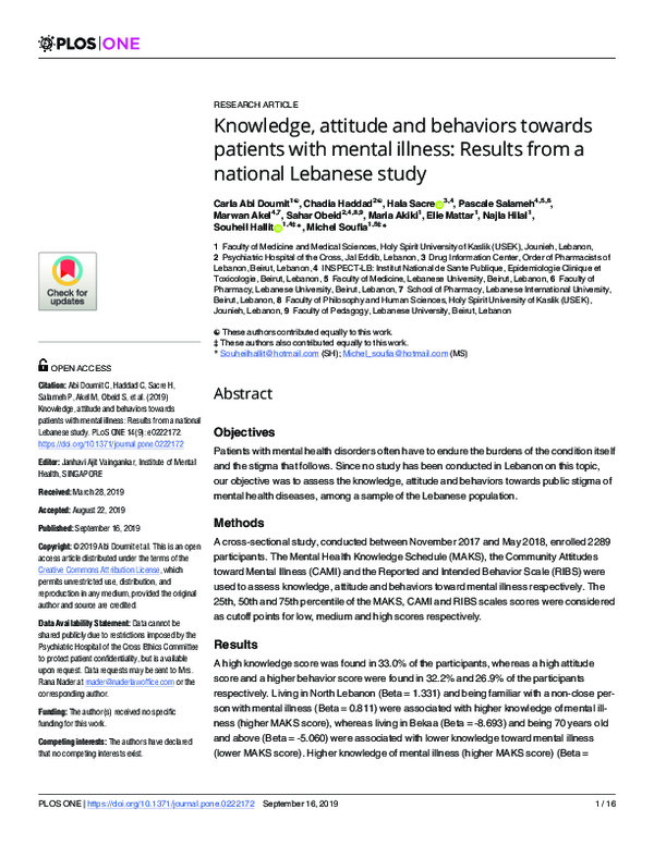 (PDF) Knowledge, attitude and behaviors towards patients with mental ...