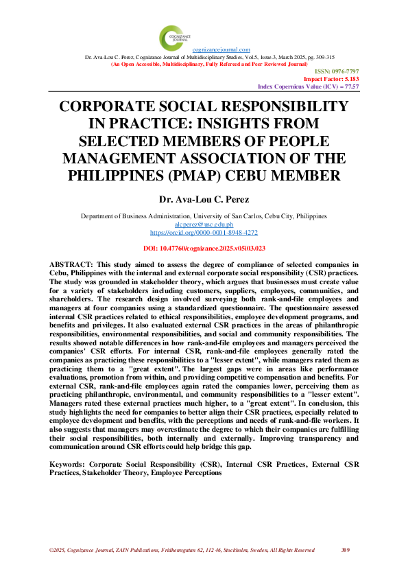 (PDF) CORPORATE SOCIAL RESPONSIBILITY IN PRACTICE: INSIGHTS FROM ...