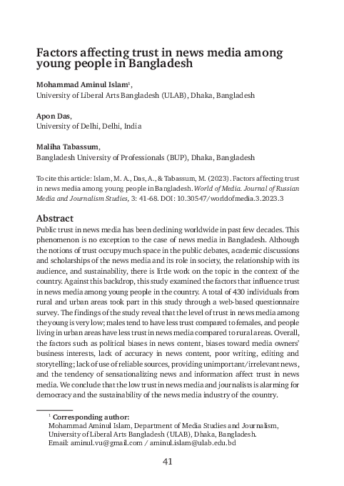 (PDF) Factors affecting trust in news media among young people in ...