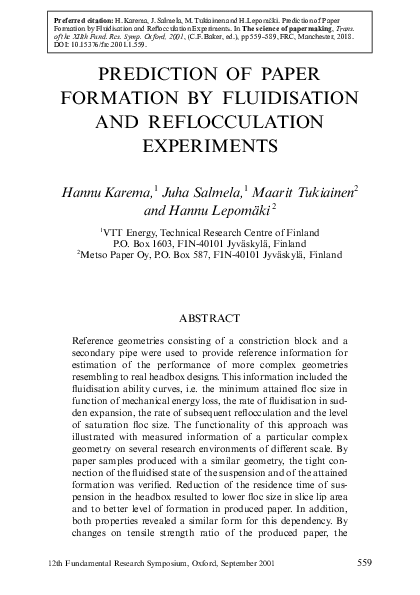 (PDF) Prediction of Paper Formation by Fluidisation and Reflocculation ...