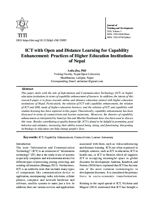(PDF) ICT with Open and Distance Learning for Capability Enhancement ...