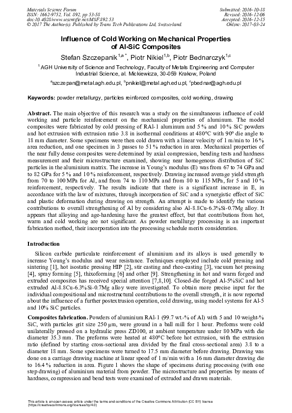(PDF) Influence of Cold Working on Mechanical Properties of Al-SiC ...