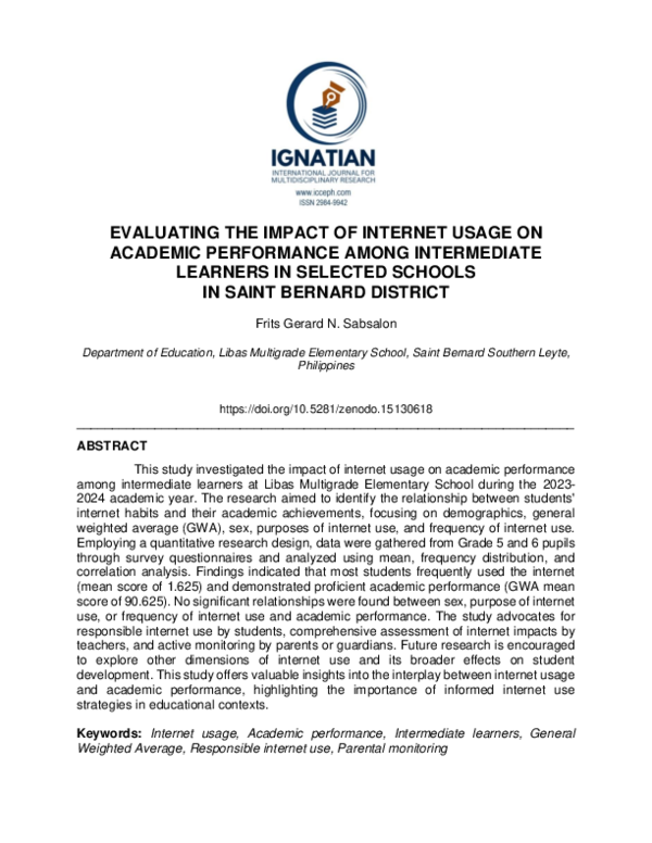 (PDF) EVALUATING THE IMPACT OF INTERNET USAGE ON ACADEMIC PERFORMANCE ...