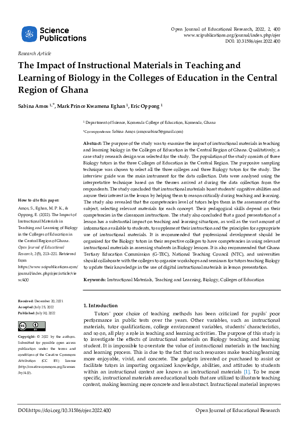 (PDF) The Impact of Instructional Materials in Teaching and Learning of ...