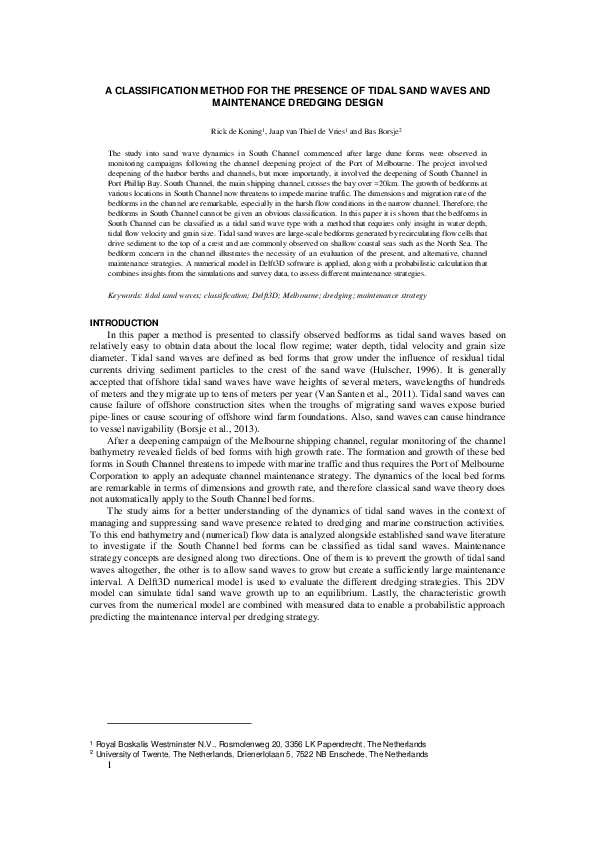 (PDF) A Classification Method for the Presence of Tidal Sand Waves and ...