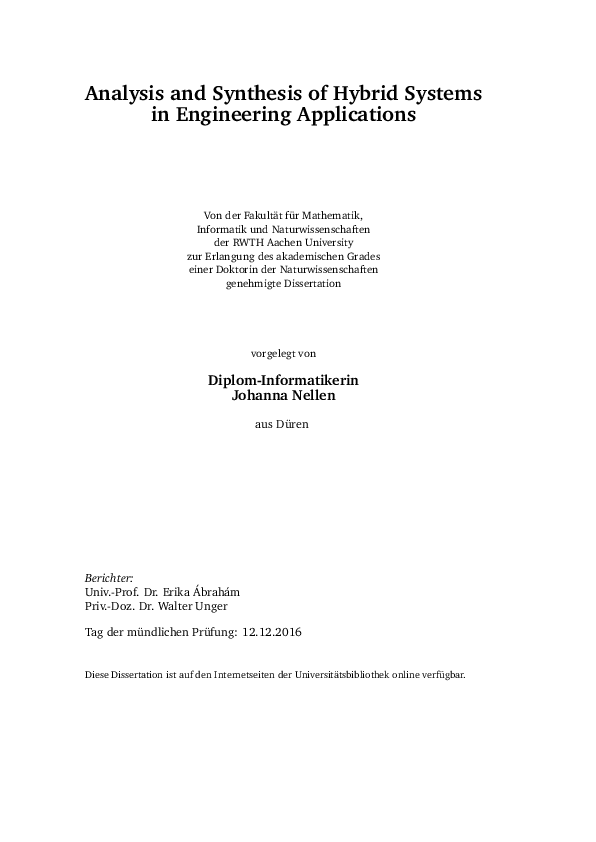 (PDF) Analysis and synthesis of hybrid systems in engineering applications