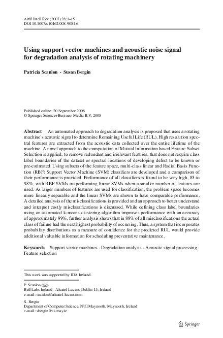 (PDF) Using support vector machines and acoustic noise signal for ...