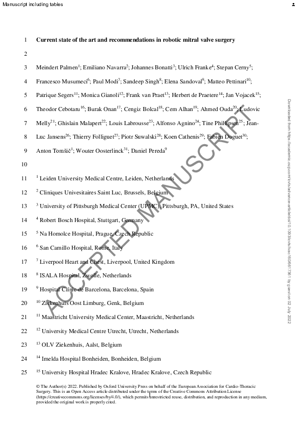 (PDF) Current state of the art and recommendations in robotic mitral ...
