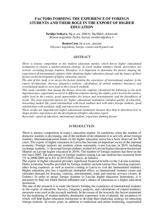 (PDF) Factors Forming the Experience of Foreign Students and Their Role ...