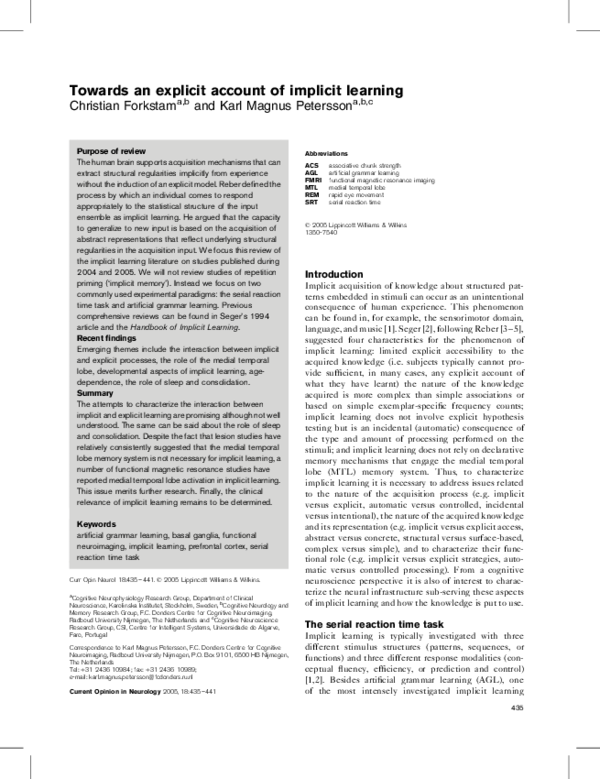 (PDF) Towards an explicit account of implicit learning